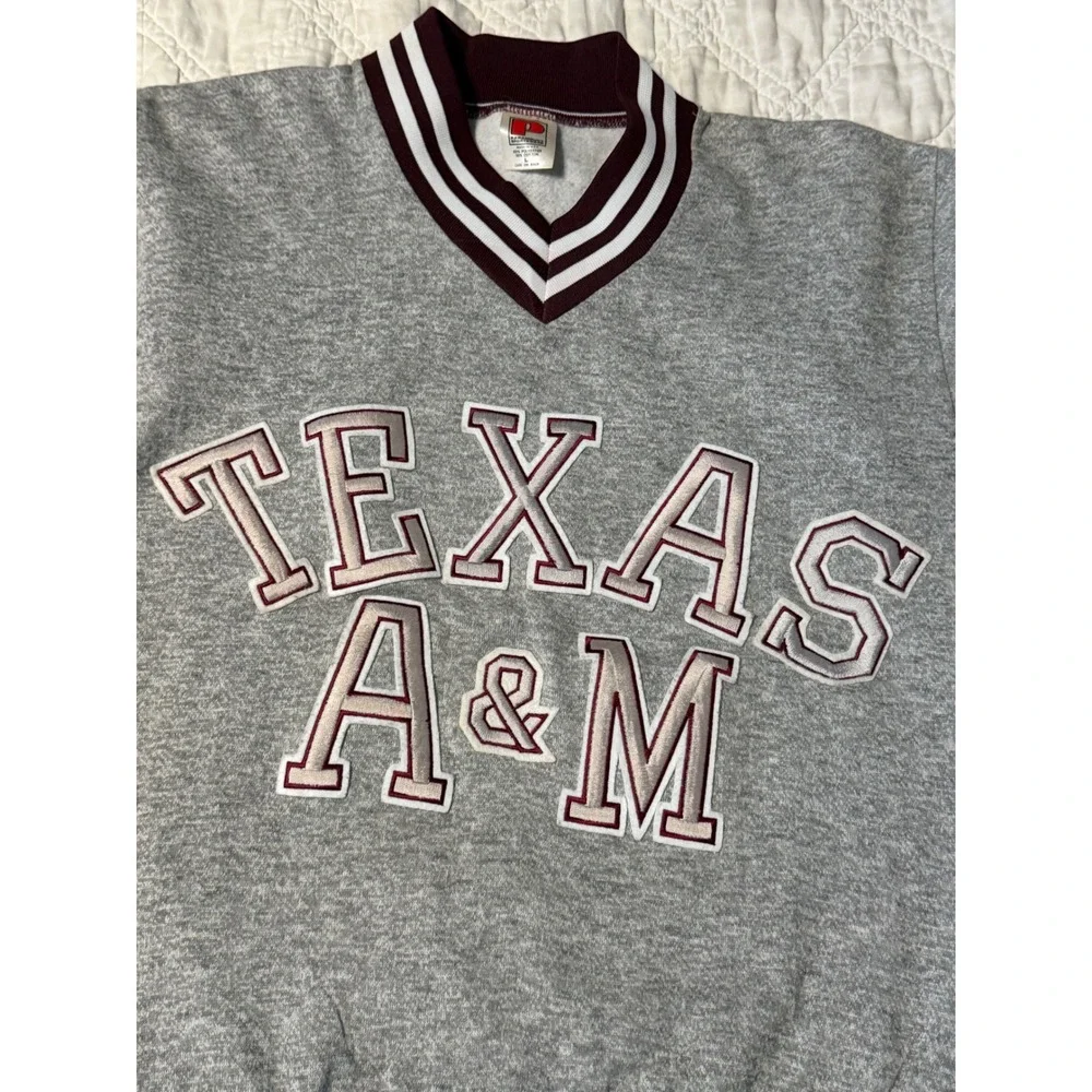 Paramount Texas A&M Sweatshirt Mens L Gray Vintage 90s V-Neck Pullover